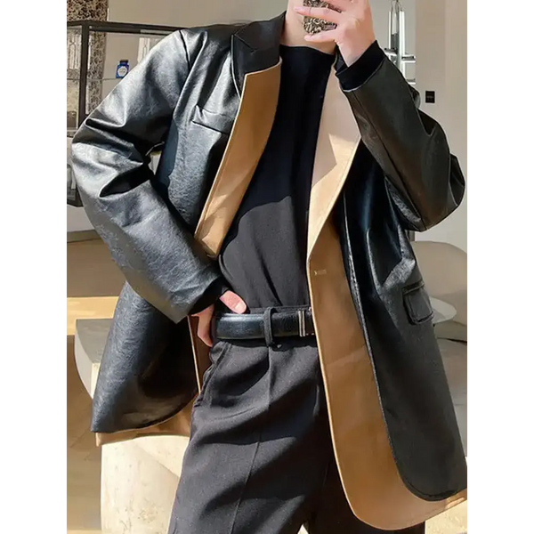 Men double layer lapel colorful suit leather jacket Nexellus