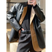 Men double layer lapel colorful suit leather jacket Nexellus