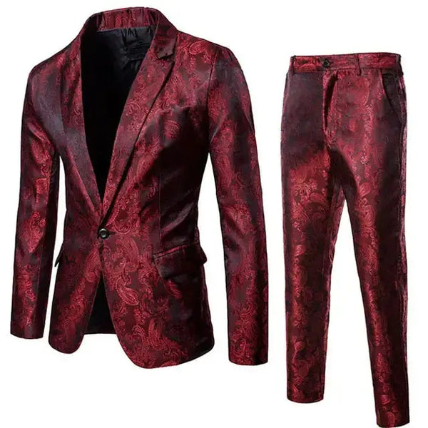 Men wine red nightclub paisley suit (jacket+pants) Nexellus