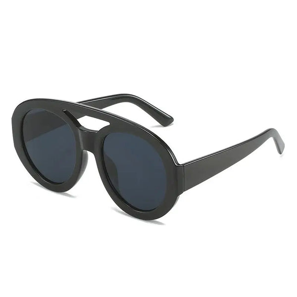 Men & Women Double Bridges Round Sunglasses Nexellus