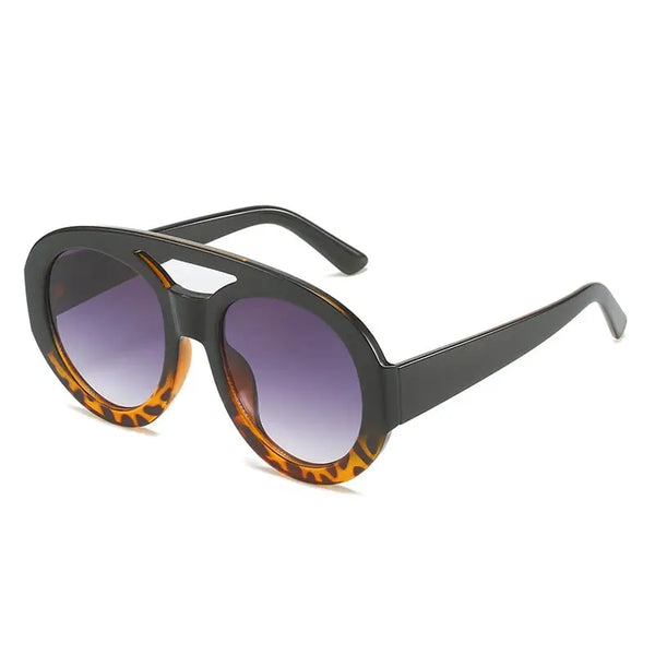 Men & Women Double Bridges Round Sunglasses Nexellus