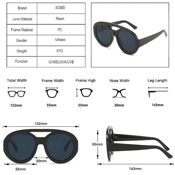 Men & Women Double Bridges Round Sunglasses Nexellus