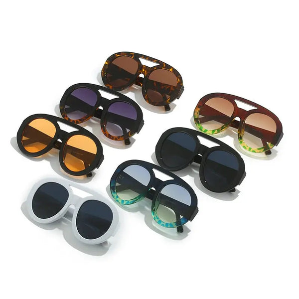 Men & Women Double Bridges Round Sunglasses Nexellus