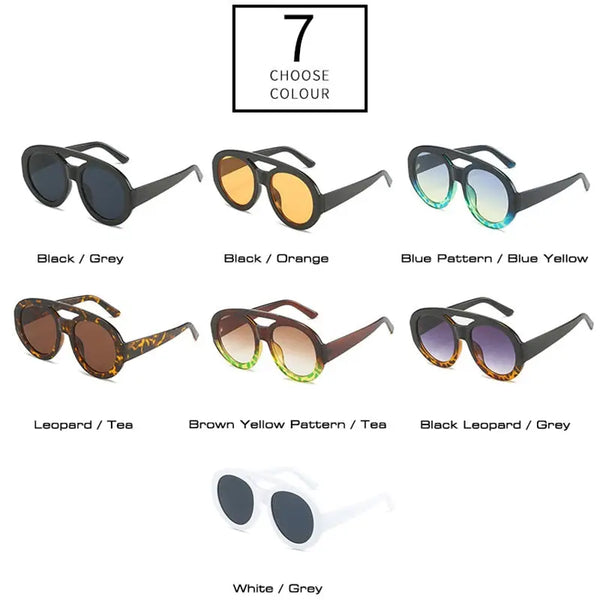 Men & Women Double Bridges Round Sunglasses Nexellus