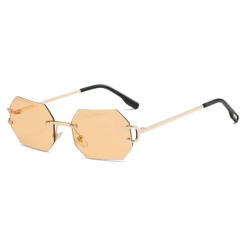 Men & Women Sunglasses Rimless Octagon UV400 Frameless Gold Metal Rectangle Polygon Glasses Nexellus