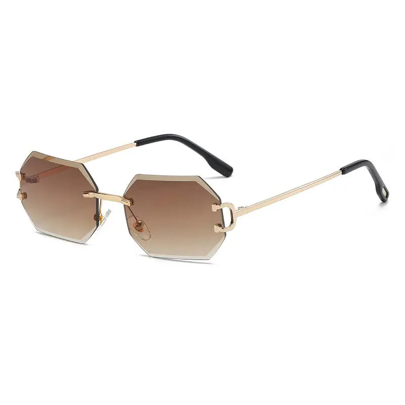 Men & Women Sunglasses Rimless Octagon UV400 Frameless Gold Metal Rectangle Polygon Glasses Nexellus