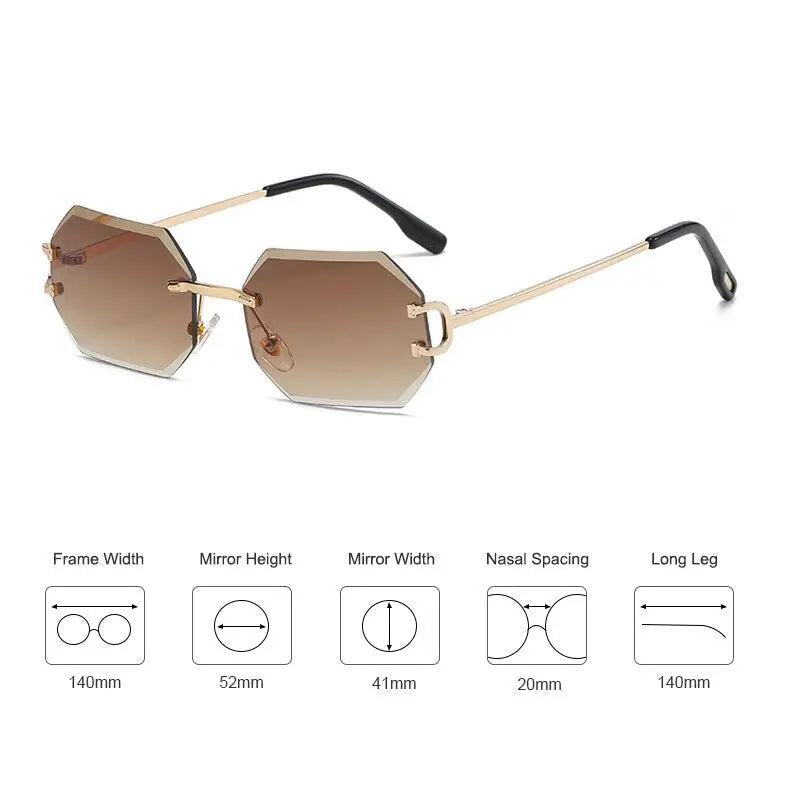 Men & Women Sunglasses Rimless Octagon UV400 Frameless Gold Metal Rectangle Polygon Glasses Nexellus