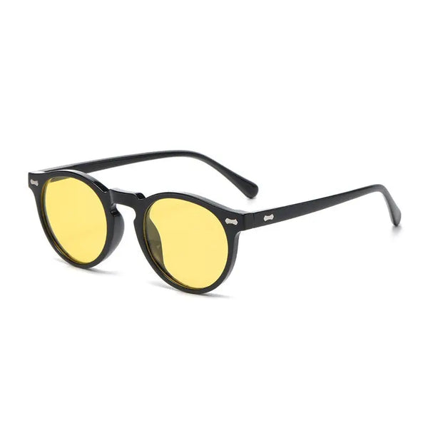 Men & Women Vintage Small Round Frame SunGlasses Yellow Lens Nexellus