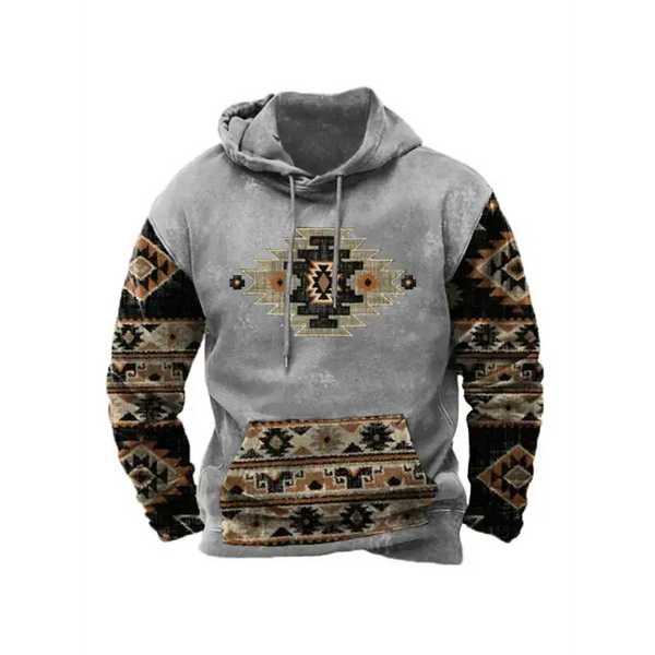 Men’s bold patterns long sleeve drawstring hood kangaroo pocket at Nexellus