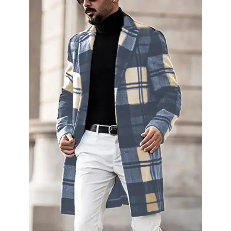 Men's casual fashion plaid coat mid length coat coat Nexellus