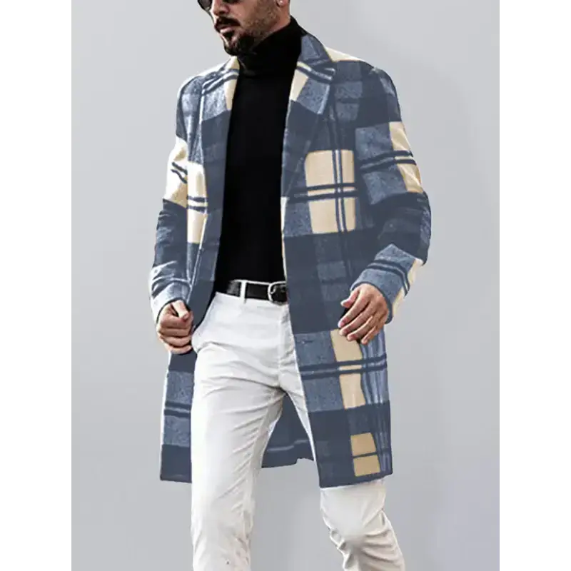 Men's casual fashion plaid coat mid length coat coat Nexellus