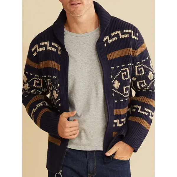 Men's casual lapel jacquard knitted jacket Nexellus