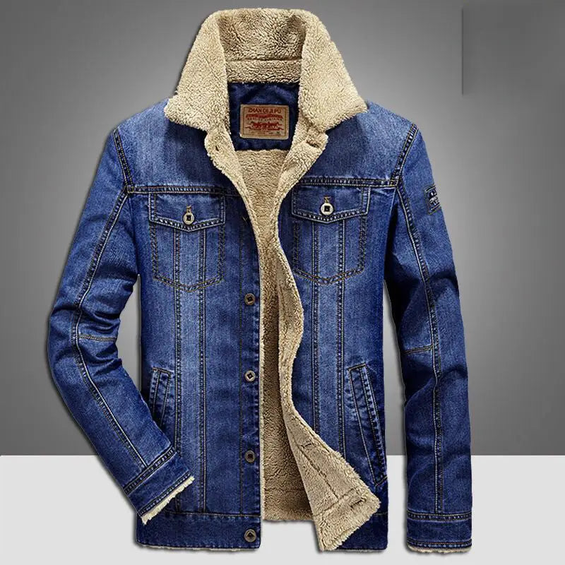 Men's Casual Loose Denim Jacket Large Plush Thickened Cotton Shirt Nexellus