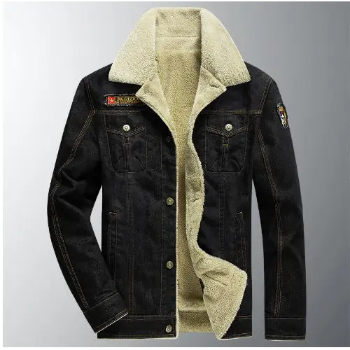 Men's Casual Loose Denim Jacket Large Plush Thickened Cotton Shirt Nexellus