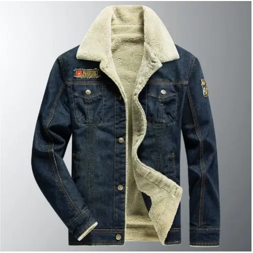 Men's Casual Loose Denim Jacket Large Plush Thickened Cotton Shirt Nexellus