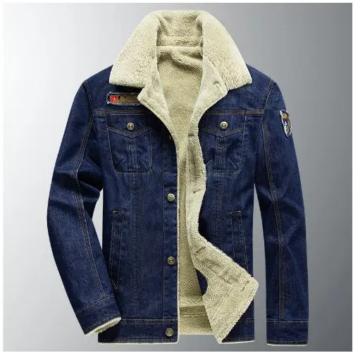 Men's Casual Loose Denim Jacket Large Plush Thickened Cotton Shirt Nexellus