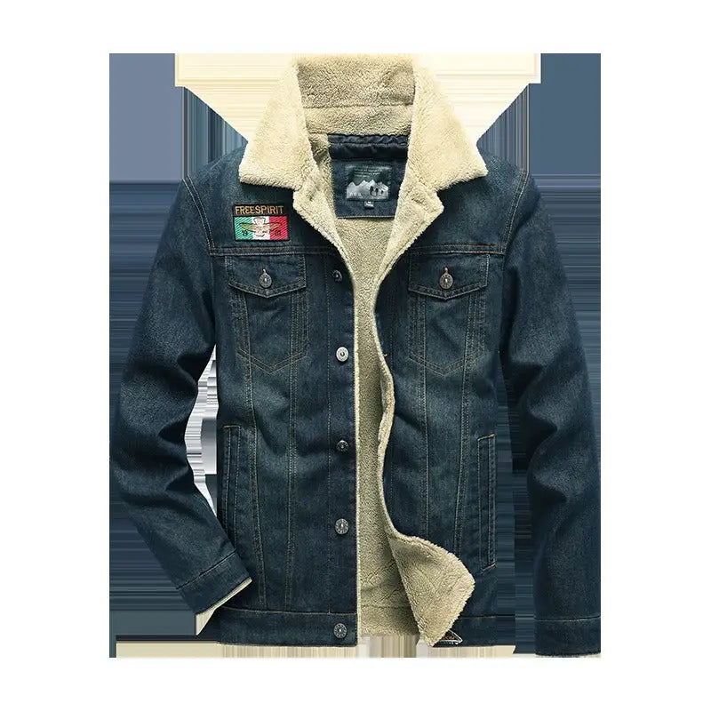 Men's Casual Loose Denim Jacket Large Plush Thickened Cotton Shirt Nexellus