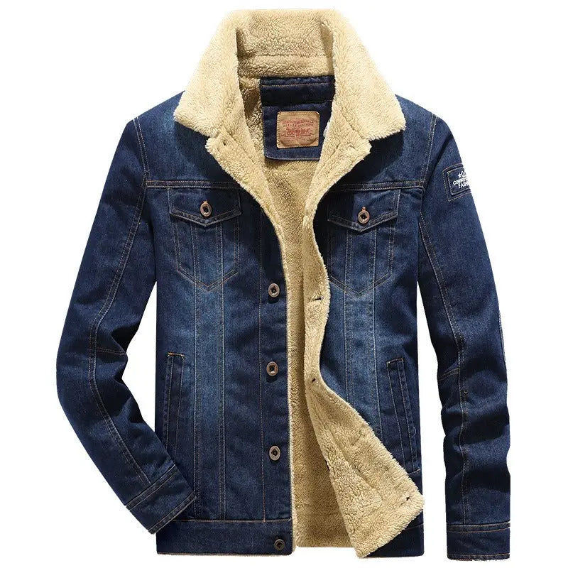 Men's Casual Loose Denim Jacket Large Plush Thickened Cotton Shirt Nexellus