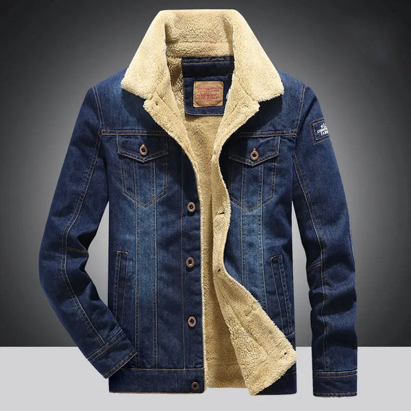 Men's Casual Loose Denim Jacket Large Plush Thickened Cotton Shirt Nexellus