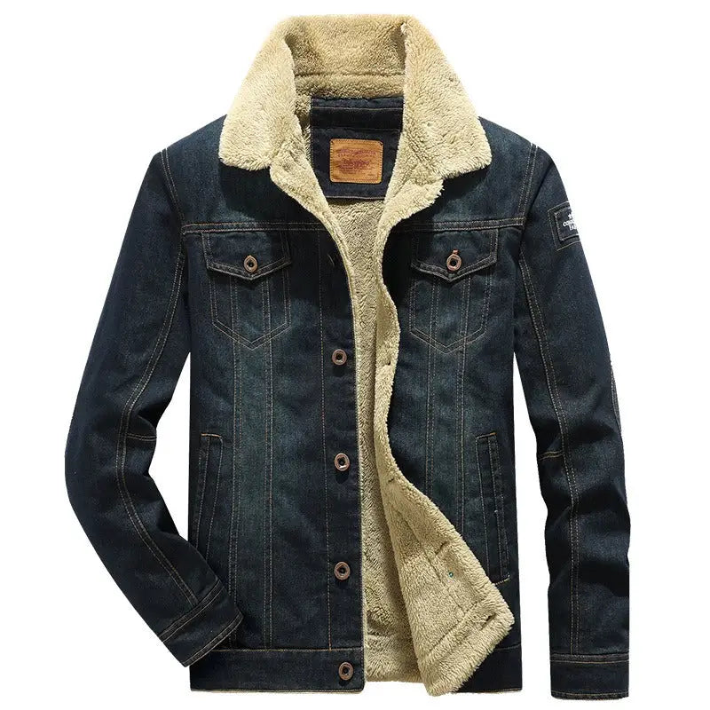 Men's Casual Loose Denim Jacket Large Plush Thickened Cotton Shirt Nexellus