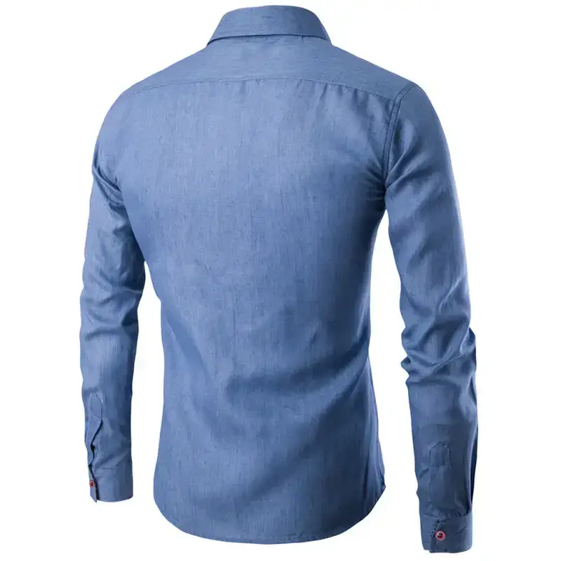 Men's casual shirt pocket patch leather long sleeve shirt denim shirt Nexellus