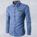 Men's casual shirt pocket patch leather long sleeve shirt denim shirt Nexellus