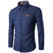 Men's casual shirt pocket patch leather long sleeve shirt denim shirt Nexellus