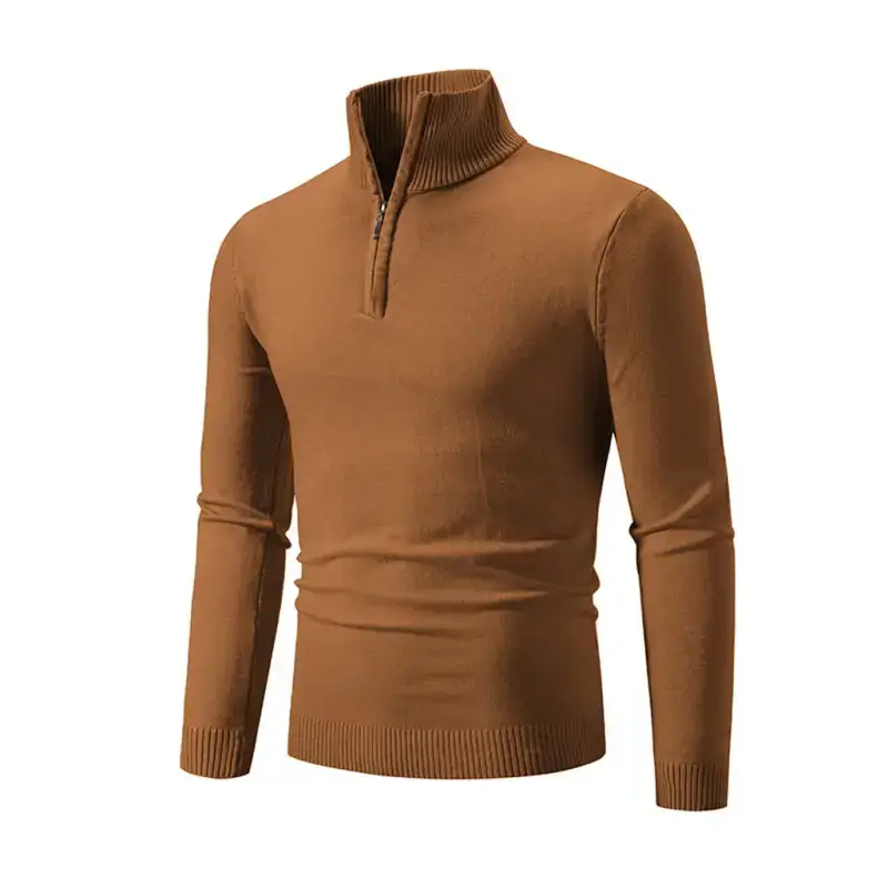 Men's casual solid color sweater half zipper pullover stand collar Nexellus