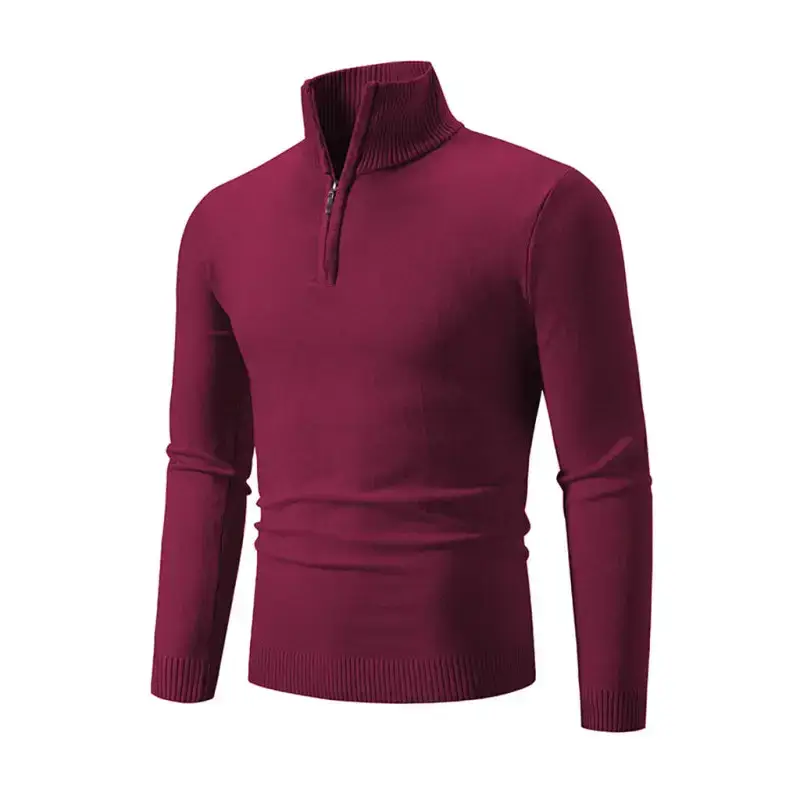 Men's casual solid color sweater half zipper pullover stand collar Nexellus