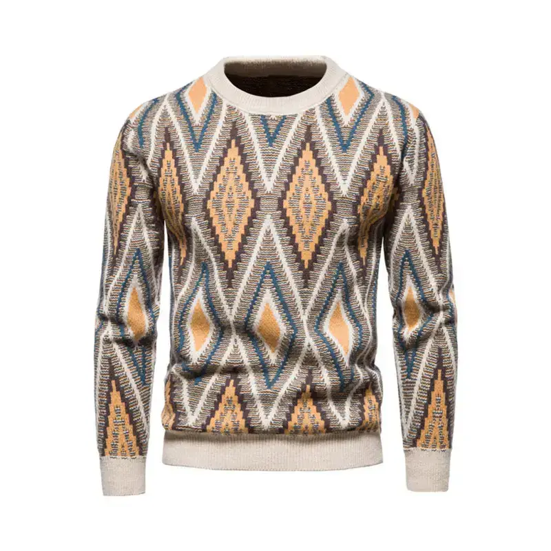 Men's christmas crew neck diamond jacquard sweater Nexellus