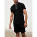 Men's contrasting colour waffle v-neck zipper t-shirt + short casual Nexellus