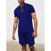 Men's contrasting colour waffle v-neck zipper t-shirt + short casual Nexellus