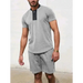 Men's contrasting colour waffle v-neck zipper t-shirt + short casual Nexellus