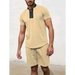 Men's contrasting colour waffle v-neck zipper t-shirt + short casual Nexellus