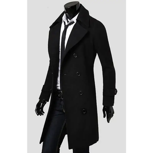 Men's double breasted lengthened simple wool coat Nexellus