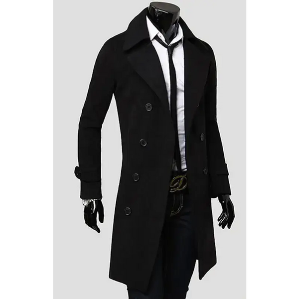 Men's double breasted lengthened simple wool coat Nexellus