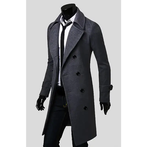 Men's double breasted lengthened simple wool coat Nexellus