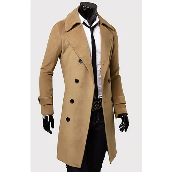 Men's double breasted lengthened simple wool coat Nexellus