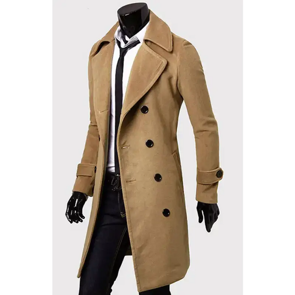 Men's double breasted lengthened simple wool coat Nexellus