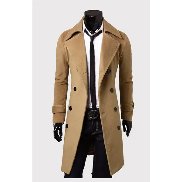 Men's double breasted lengthened simple wool coat Nexellus