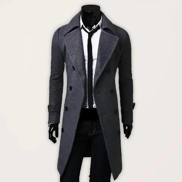 Men's double breasted lengthened simple wool coat Nexellus