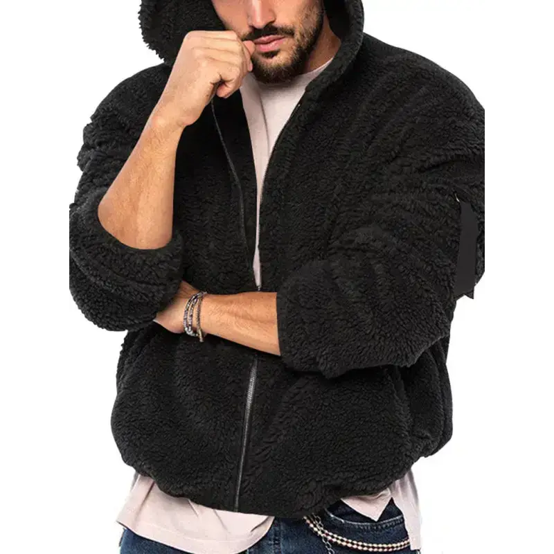 Men's double-sided arctic velvet hooded solid colour warm zipper Nexellus