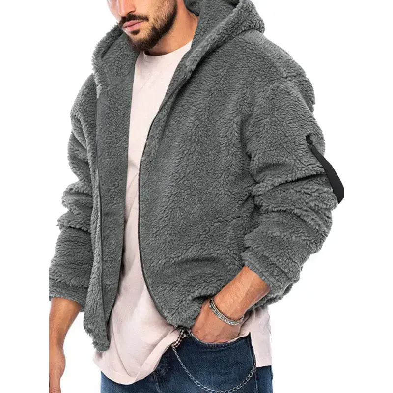 Men's double-sided arctic velvet hooded solid colour warm zipper Nexellus