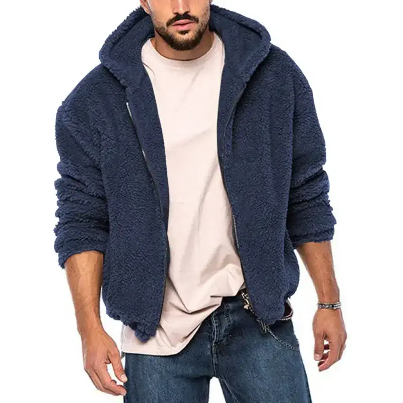 Men's double-sided arctic velvet hooded solid colour warm zipper Nexellus