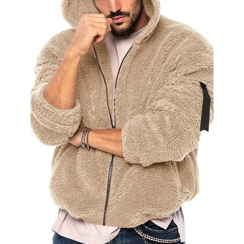 Men's double-sided arctic velvet hooded solid colour warm zipper Nexellus