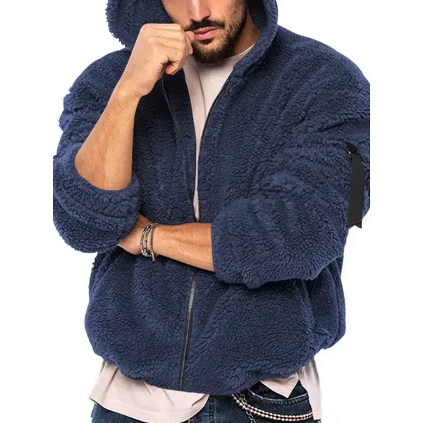 Men's double-sided arctic velvet hooded solid colour warm zipper Nexellus