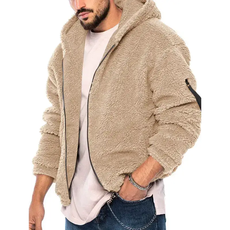 Men's double-sided arctic velvet hooded solid colour warm zipper Nexellus