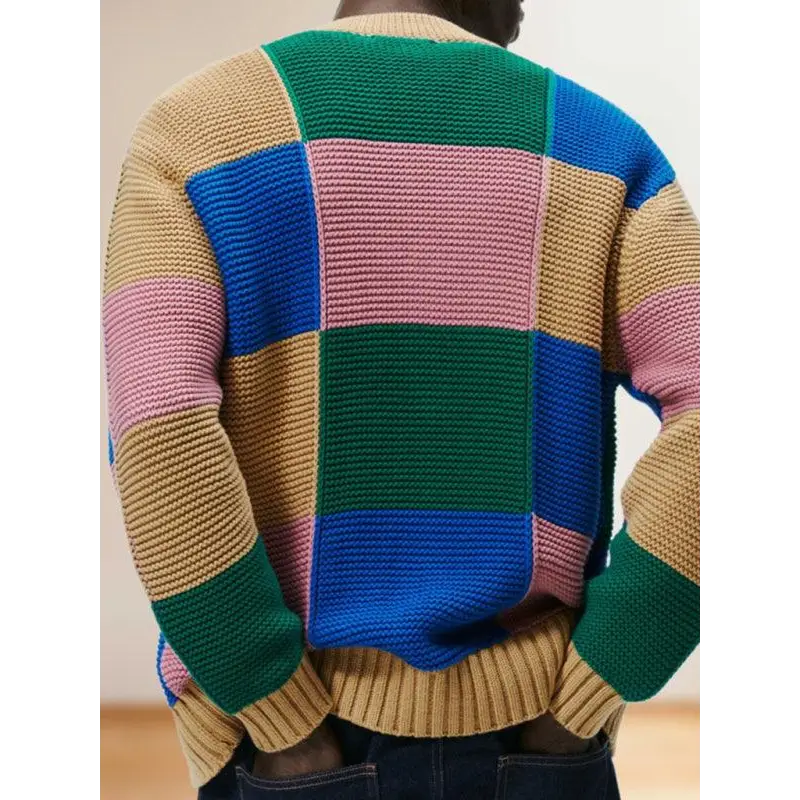 Men's Fashionable Contrast Color Cardigan Sweater Autumn and Winter Woolen Jacket Nexellus