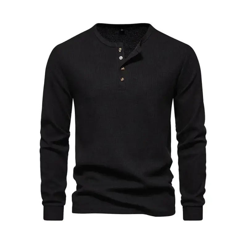 Men's four button waffle henley neck long sleeve t-shirt Nexellus