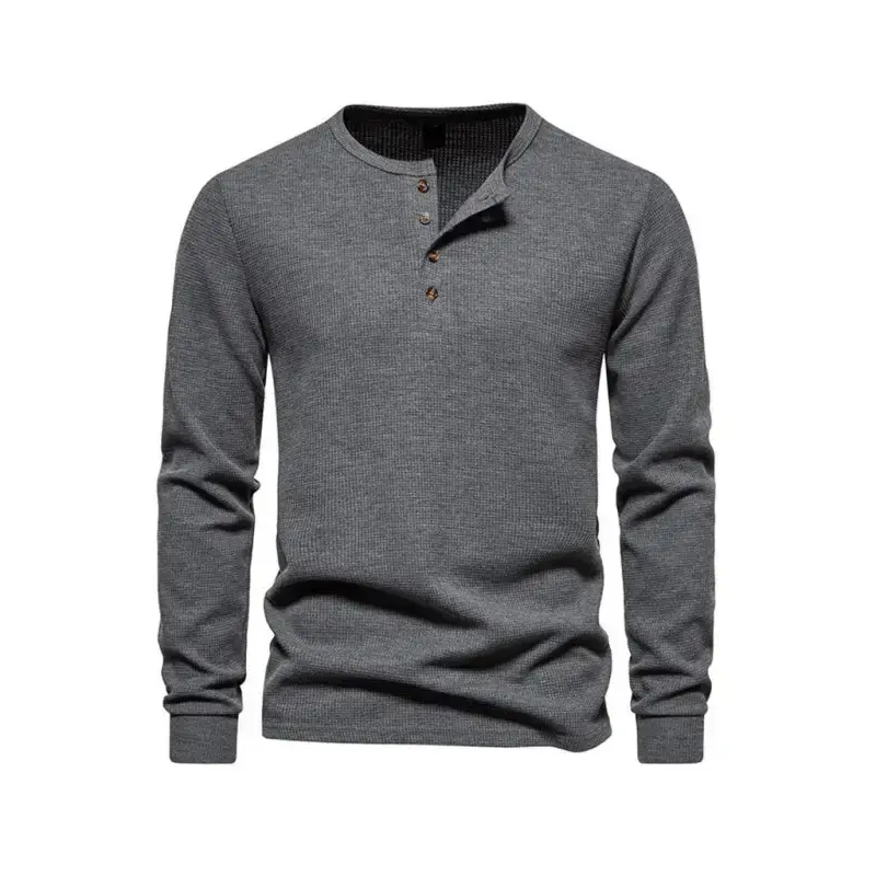 Men's four button waffle henley neck long sleeve t-shirt Nexellus